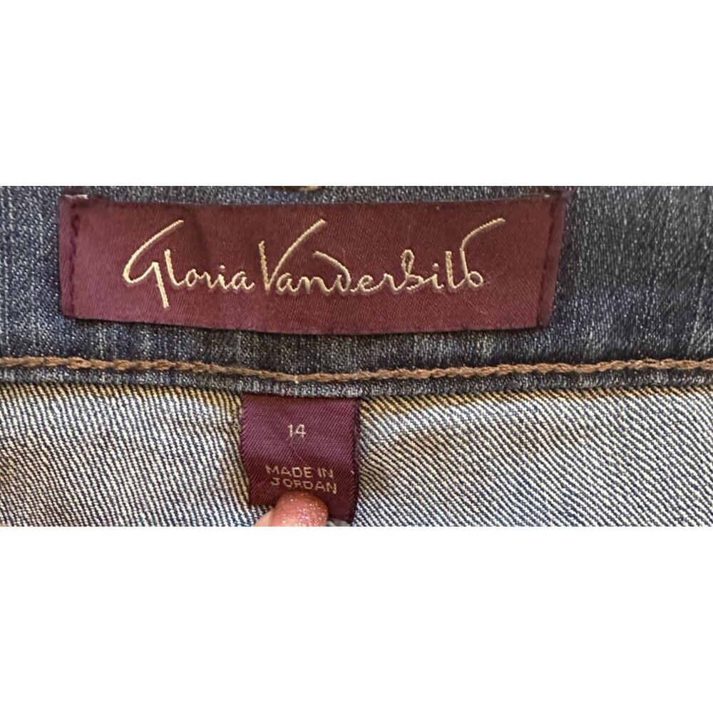 Gloria Vanderbilt Amanda Womens Denim Shorts 14 Blue With Gold Embroidered Back - Picture 2 of 9